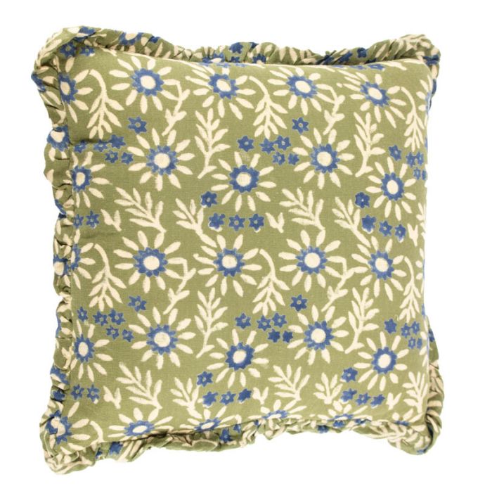 Kussen floral met roezels smaragd