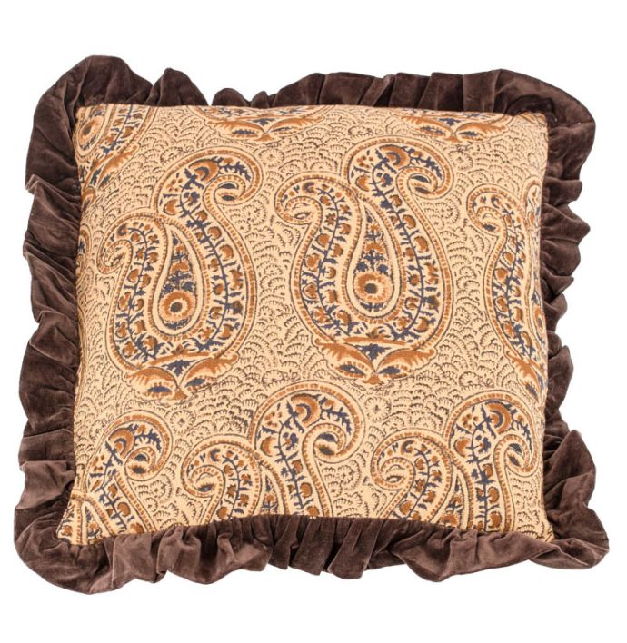 Kussen batik met roezels sandstone