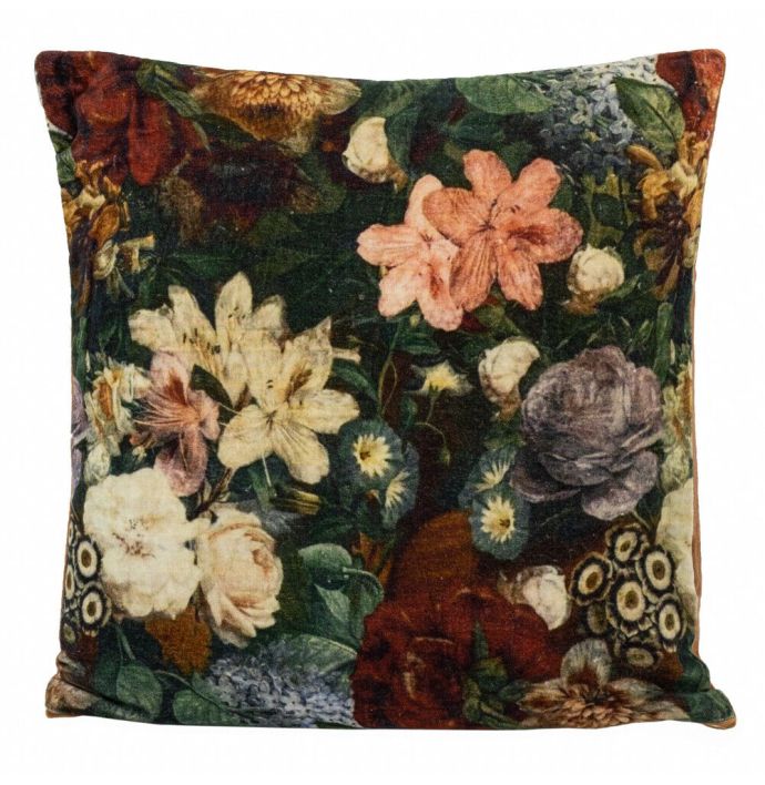 Kussen velvet bloemen