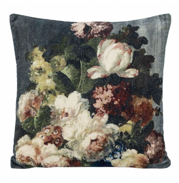 Kussen velvet bloemen