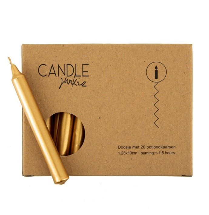 Candle Junkie doos met 20 kerstboomkaarsjes goud