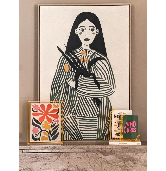 Schilderij vrouw lijntekening groen