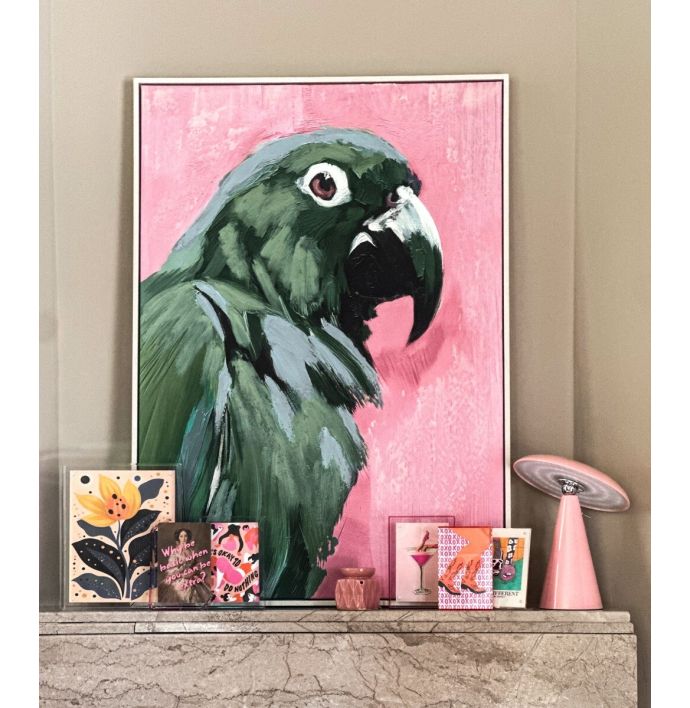 Schilderij Papegaai groen/roze