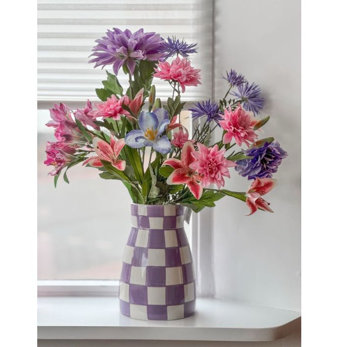 Aardewerk vaas check lilac