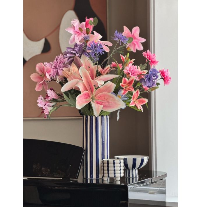 Aardewerk vaas stripe dark blue