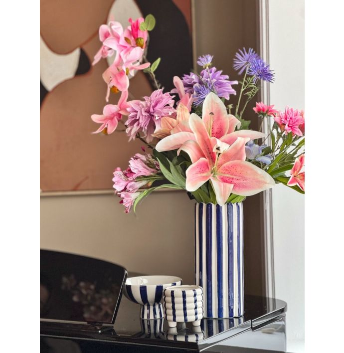 Aardewerk schaal stripe dark blue