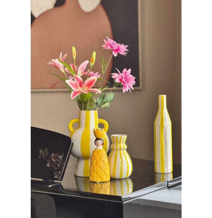 Aardewerk vaas stripe yellow