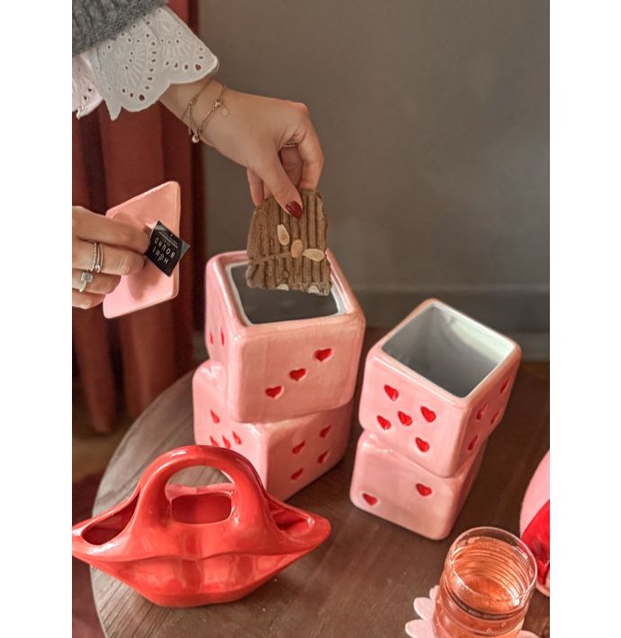 Aardewerk pot met deksel dobbelsteen