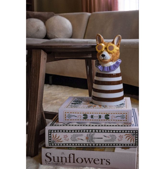 Aardewerk vaas hond zonnebril