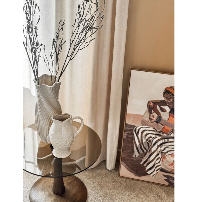 Aardewerk vaas met oor vis L beige