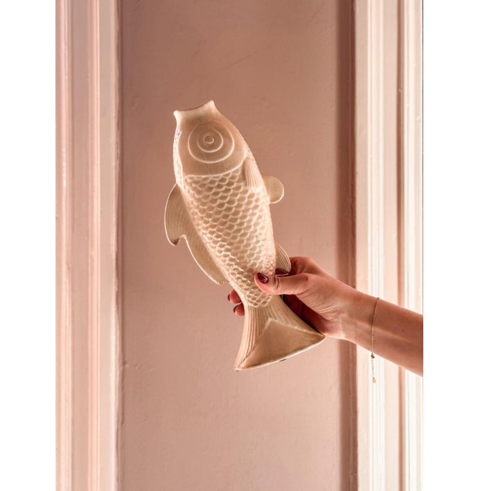 Aardewerk vaas vis beige