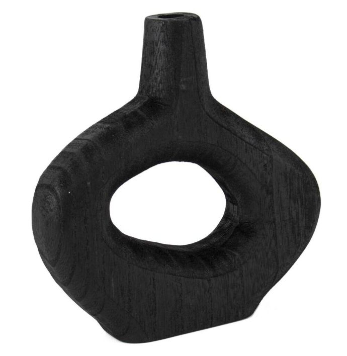 Houten donut vaas zwart