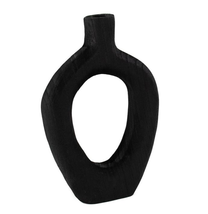 Houten donut vaas zwart
