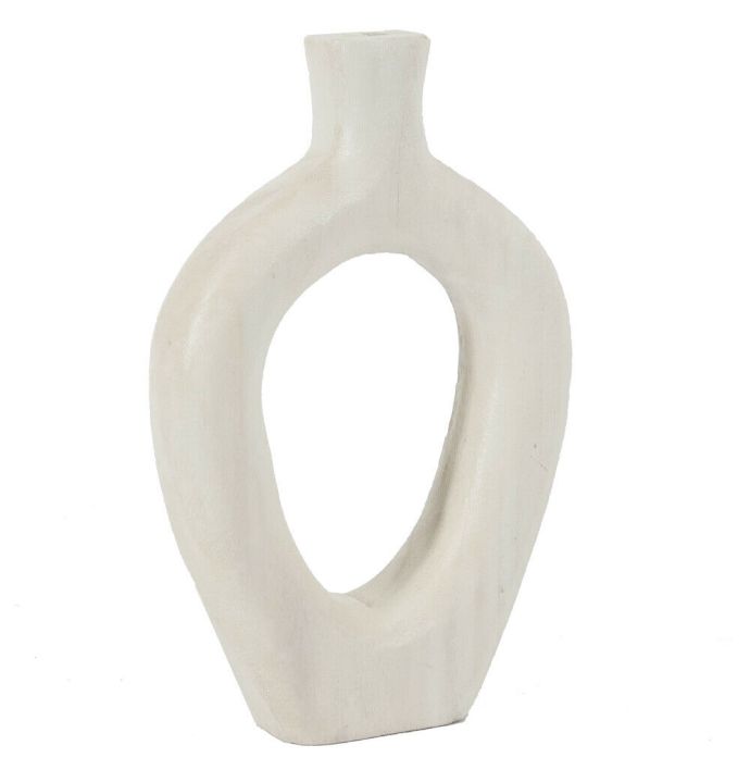Houten donut vaas wit