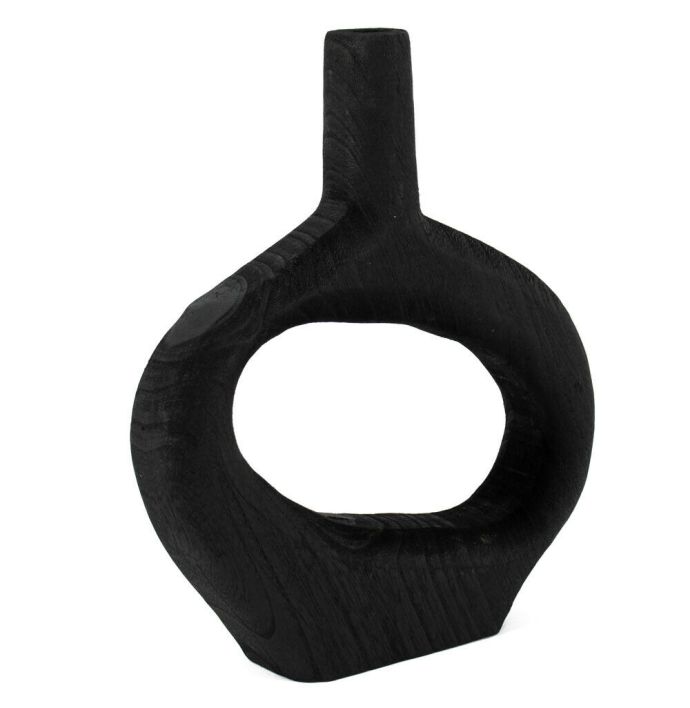 Houten donut vaas zwart