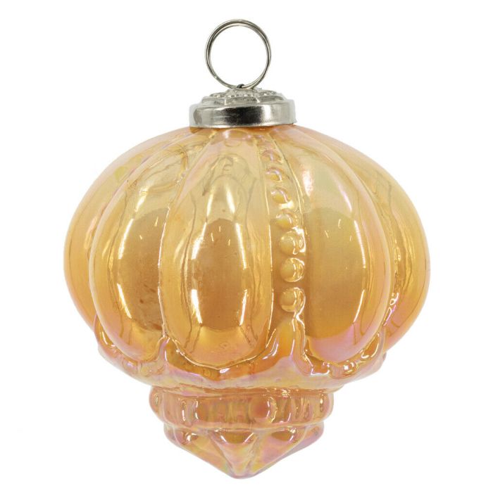 Glazen kerstbal oranje parelmoer