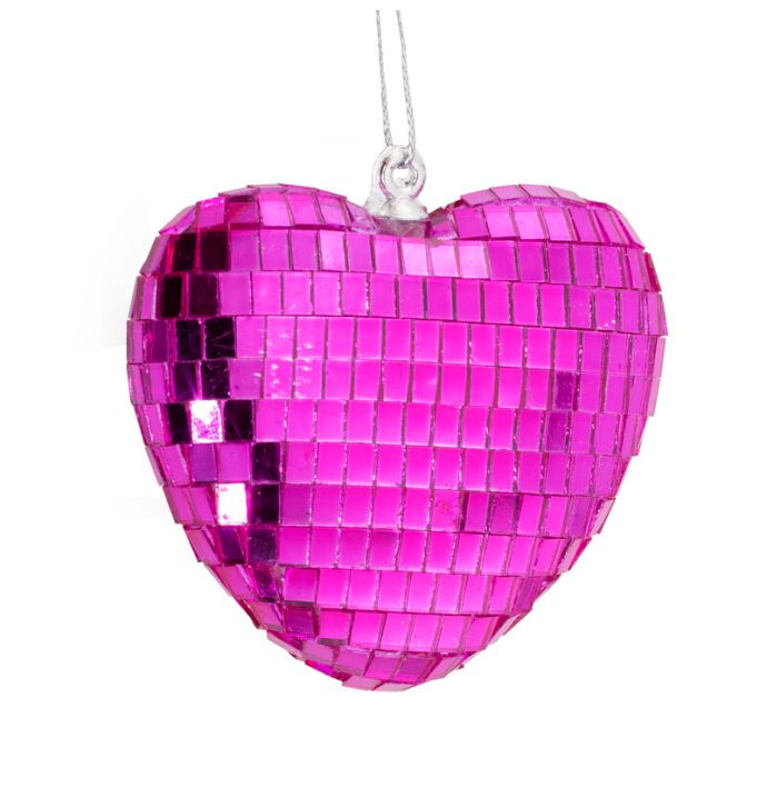 Kersthanger Disco Hart fuchsia