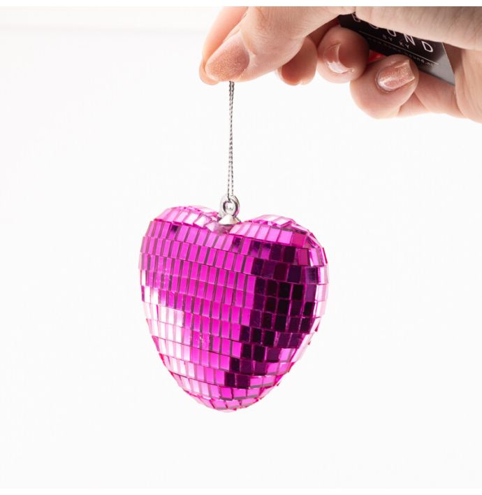 Kersthanger Disco Hart fuchsia