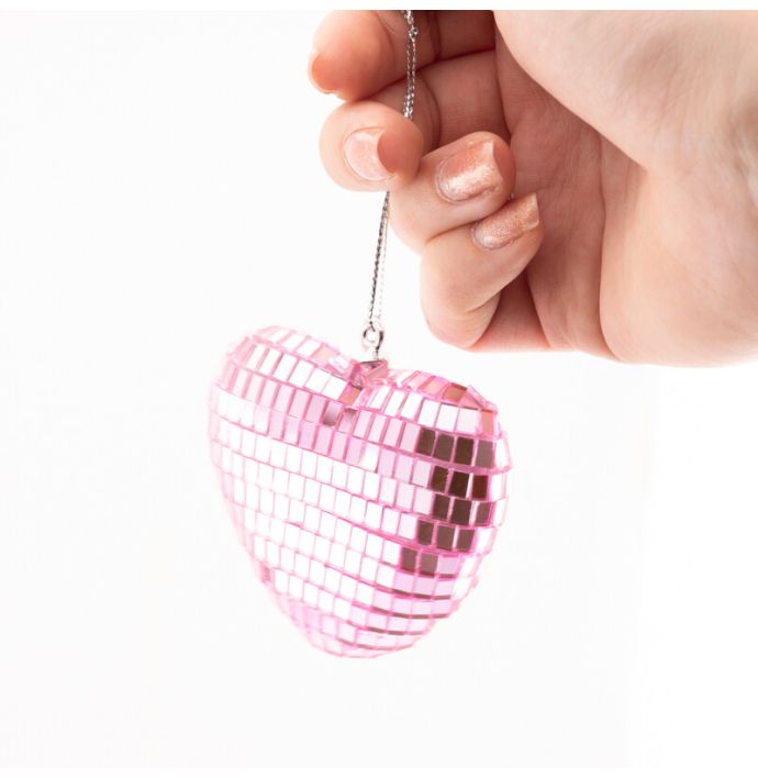 Kersthanger Disco Hart roze