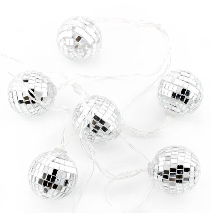 Kerstslinger discobal met LED zilver