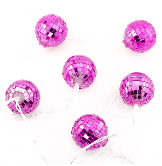 Kerstslinger Discobal met LED fuchsia