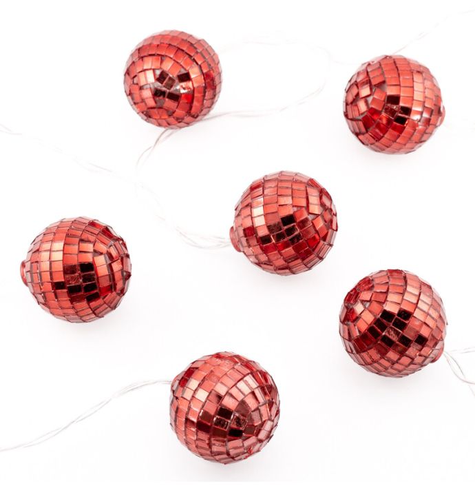 Kerstslinger discobal met LED rood