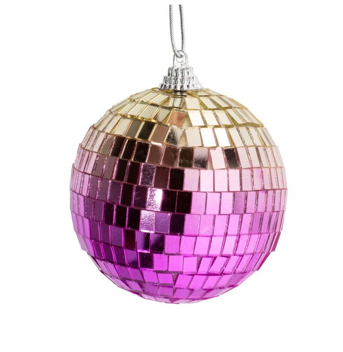 Set van 6 discoballen met LED roze/geel