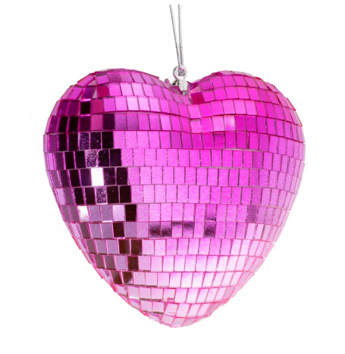 Kersthanger Disco Hart fuchsia/roze