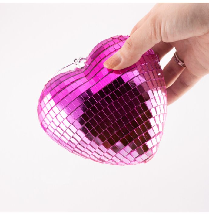 Kersthanger Disco Hart fuchsia/roze