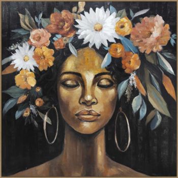 Schilderij canvas vrouw met bloemenkrans
