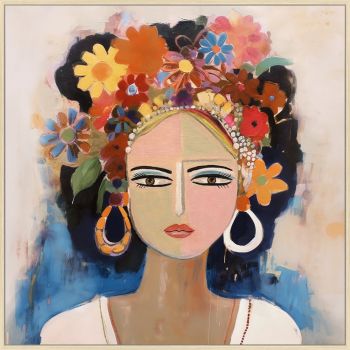 Schilderij canvas vrouw met bloemenkrans