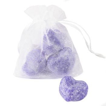 Organza zakje met 3x amberblokje hart lavender