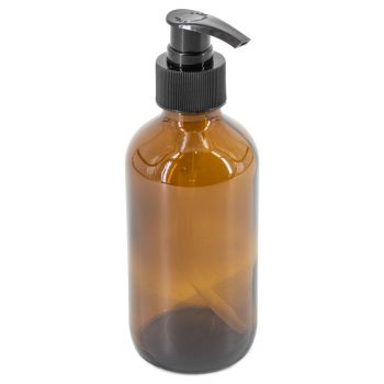 Glazen amber fles met zwarte plastic pomp