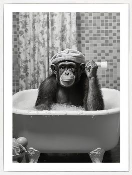 Schilderij aap in bad