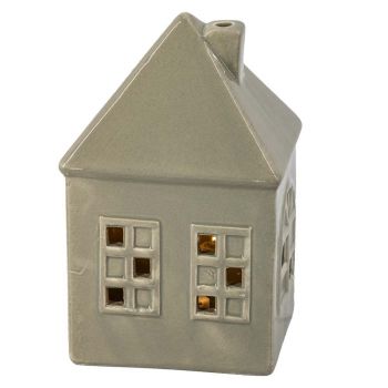 Aardewerk huisje met LED taupe