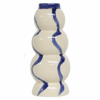 Aardewerk kandelaar lines blauw 