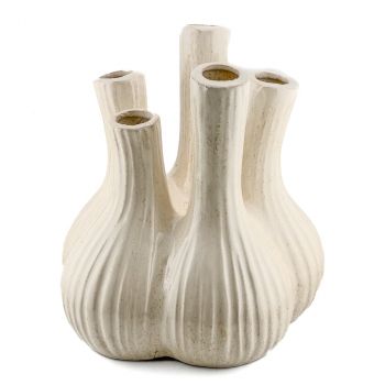 Aardewerk tulpenvaas garlic beige