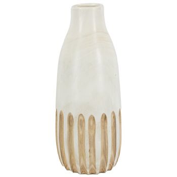 Houten vaas stripes wit