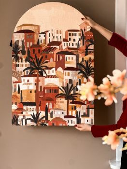 Schilderij ovaal Mediteraanse huizen 